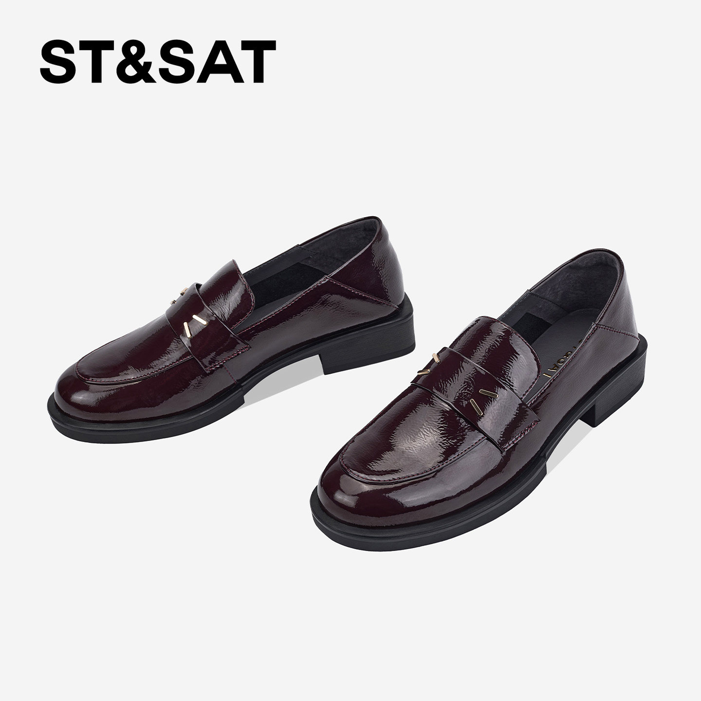 St&Sat/星期六圆头黑色乐福鞋女2025新款一脚蹬英伦风百搭单鞋,淘宝优惠券,粉丝福利购,淘宝优惠卷