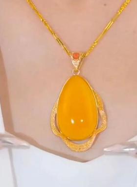 梦诚优选鸡油黄水滴项炼合金海洋之心覆古吊坠女轻奢高级感锁骨炼