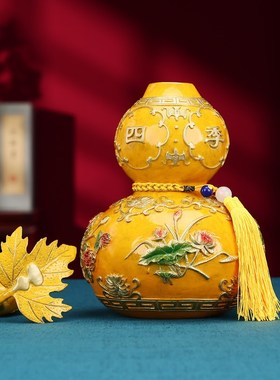 铜葫芦摆件四季花葫芦新中式家用客厅桌面装饰品摆设乔迁开业礼品