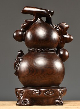 黑檀实木雕刻葫芦摆件客厅家居办公室装饰玄关工艺品摆设开业送礼