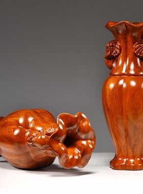 花瓶摆件花梨实木质太平有象花瓶新中式家居装饰隔断插花工艺礼品