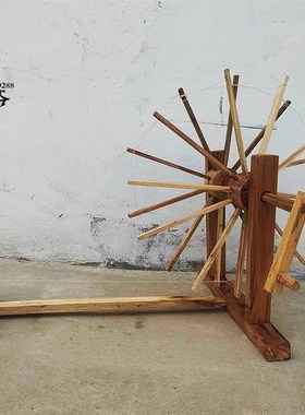 怀旧手摇纺车织布机梭子刷线刷子竹篦子缯放线轴缠线轮子木老物件