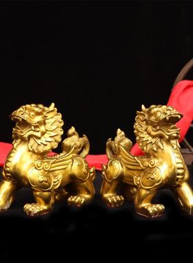 纯铜貔貅摆件一对室内客厅v店铺家居公室桌装饰貔恘乔迁开业礼品