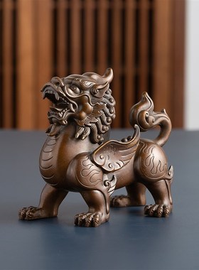 黄铜貔貅摆件公母一对家居装饰客厅玄关柜办公室桌面摆设高档礼品