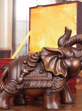 实木雕招财纳福大象摆件客厅玄关博古架新房摆设公司商铺开业礼品