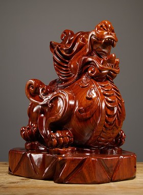 花梨木雕貔貅摆件实木大号一对家居客厅玄关貔貅装饰品红木工艺品