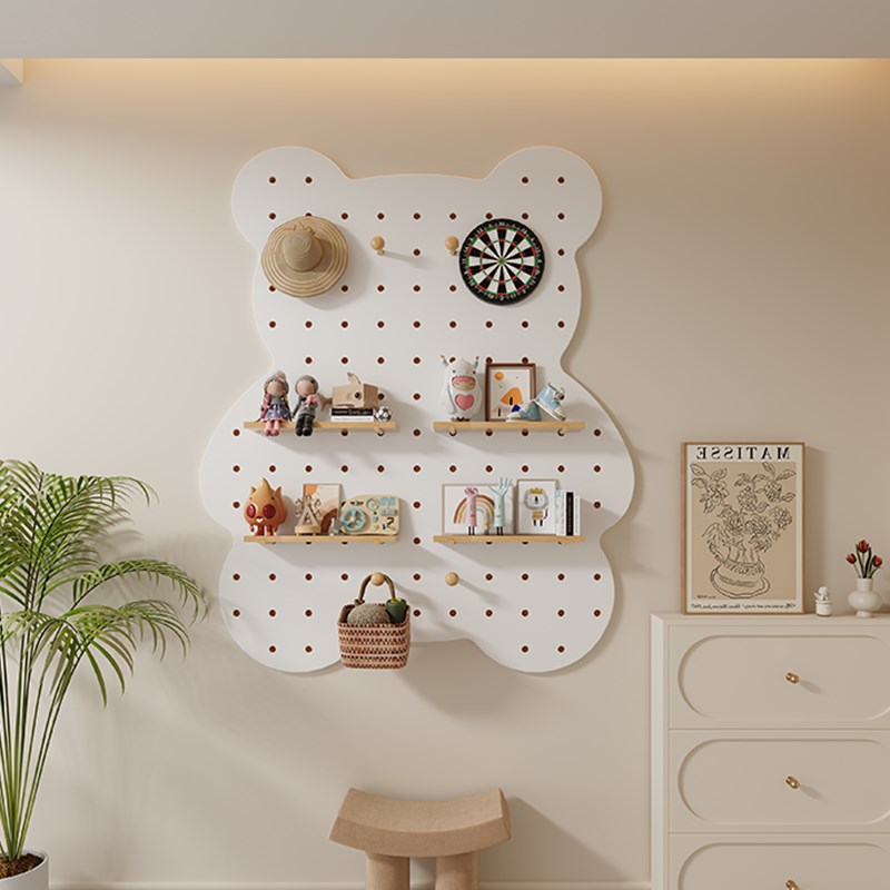 Solid wood hole board storage rack entry entrance storage rack hook accessories partition wall storage display hanger integrated