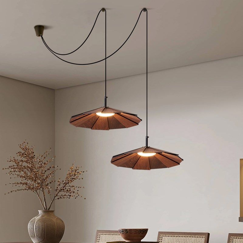 实木飞碟餐厅吊灯 可调节可移位偏置灯位吧台灯侘寂风中古餐桌灯,淘宝优惠券,粉丝福利购,淘宝优惠卷