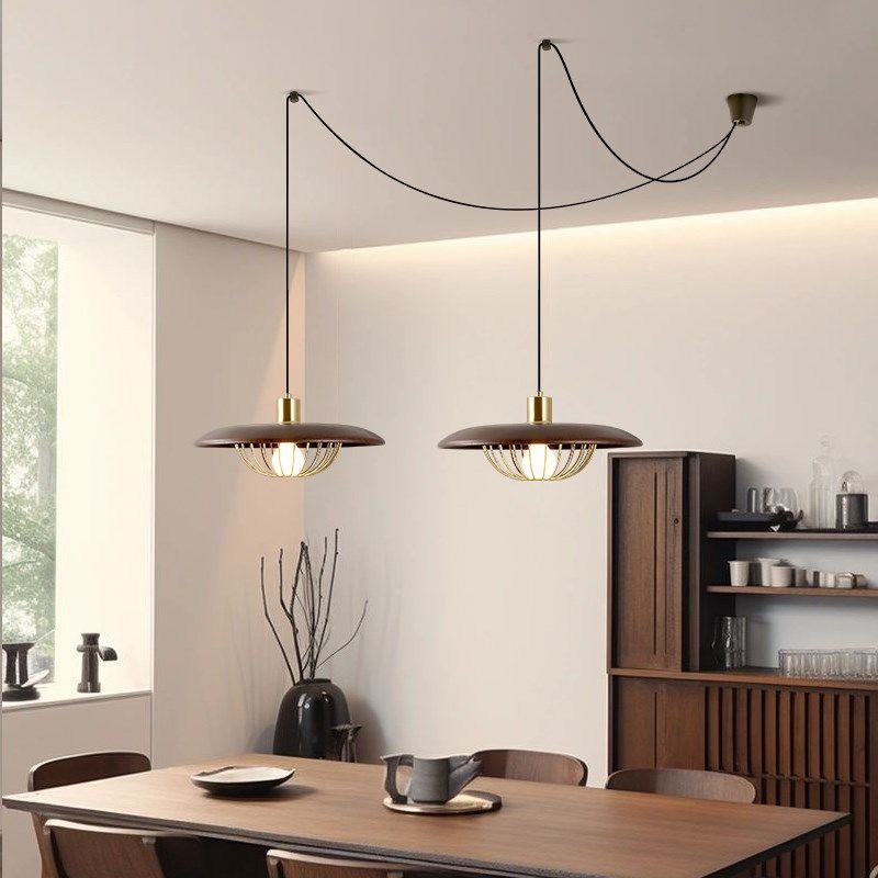 实木飞碟餐厅吊灯 可调节可移位偏置灯位吧台灯侘寂风中古餐桌灯,淘宝优惠券,粉丝福利购,淘宝优惠卷