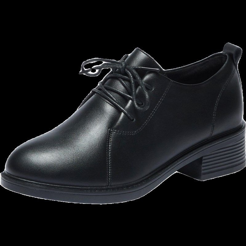 秋冬加绒黑色深口系带皮鞋圆头粗跟4cm女单鞋职业工鞋面试正装鞋,淘宝优惠券,粉丝福利购,淘宝优惠卷