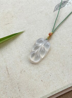 叶子 天a然高冰玉髓树叶吊坠一夜成名宝石坠子 女生可爱小众锁骨