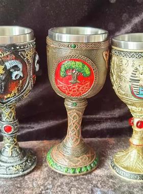 精致树脂高脚杯创意个性摆件 水杯用品道具圣杯水元素酒水杯