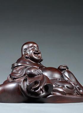 黑檀木雕车载佛像弥勒佛摆件汽车雕刻工艺品实木元宝笑佛车饰品