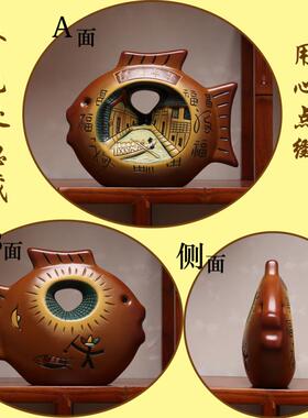 中式陶瓷客厅进门入户玄关隔断博古架小摆件酒柜装饰品对鱼工艺品