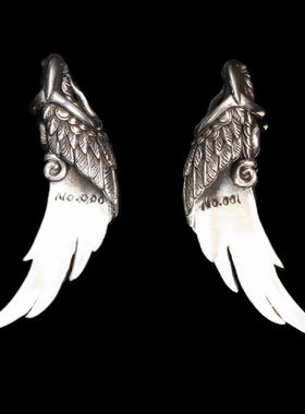 【一丁轮回银饰】风栖翼羽毛吊坠手工藏银镶金银版男款镶嵌送礼