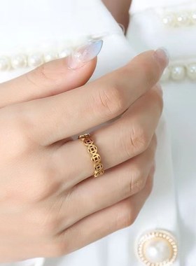 【立减100】时尚爆款铜钱覆古戒指小众设计气质百搭指环女生