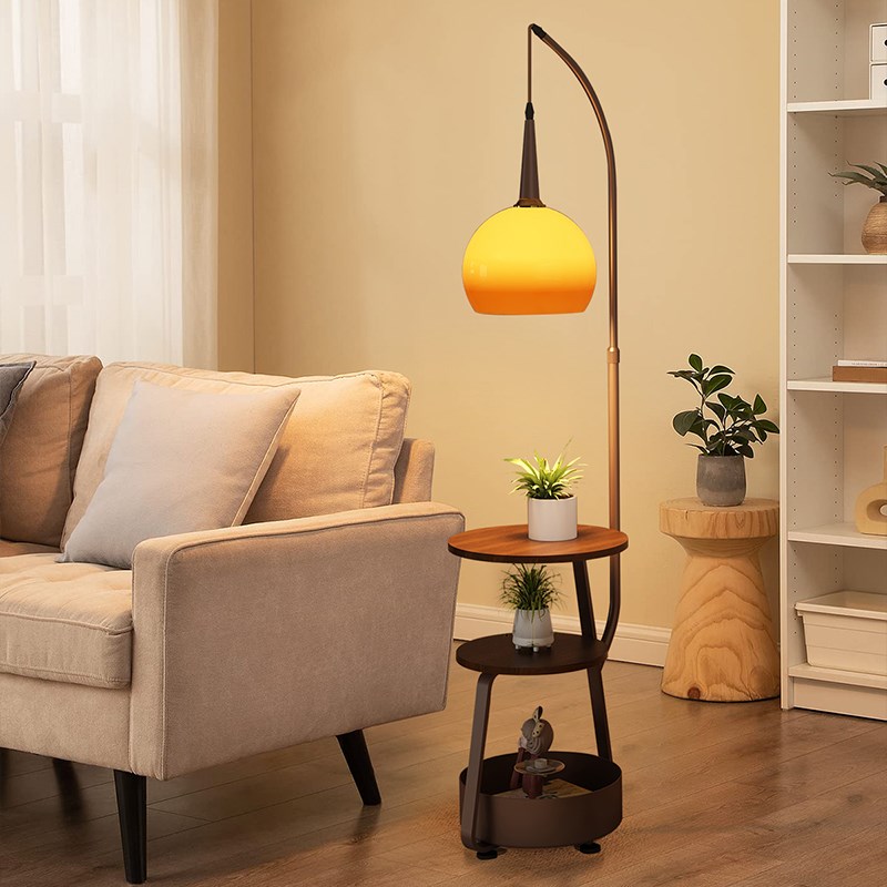 法式中古柚子落地灯置物架无线充客厅沙发旁立式台灯茶几钓鱼灯 - 图1