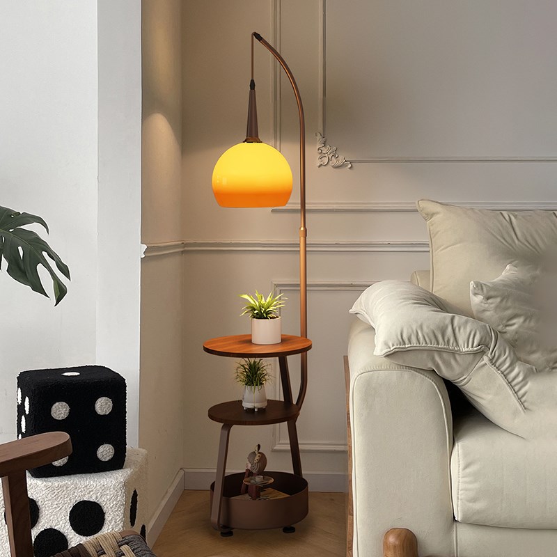 法式中古柚子落地灯置物架无线充客厅沙发旁立式台灯茶几钓鱼灯 - 图2