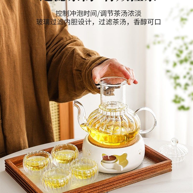 暖茶壶蜡烛加热茶具一人煮茶炉美容院餐厅玻璃养生花茶壶茶杯套装,淘宝优惠券,粉丝福利购,淘宝优惠卷