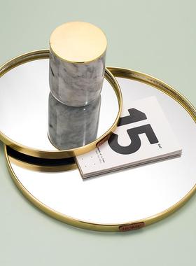 小西家北欧风轻奢金色镜面托盘家居首饰盘收纳盘香薰摆盘装饰摆件