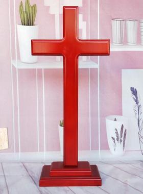 鲜红色实木十字架摆件 木质结婚礼品桌面客厅摆件 送礼物品