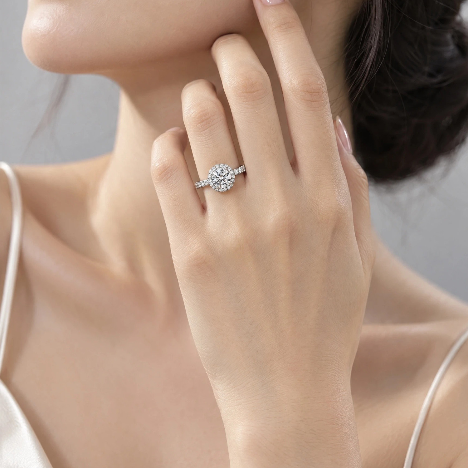 Carroll Jewelry PT950 Platinum/18K Gold Cultured Diamond Ring Round Diamond Surrounded by Destinee Wedding Ring for Women