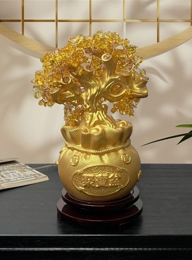 招财黄水晶发财树摆件酒柜装饰家居客厅玄关摇钱树开业乔迁礼物