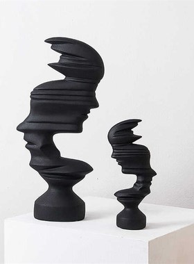 现代简约抽象黑白双向人脸雕塑装饰摆件客厅玄关酒店软装家居饰品