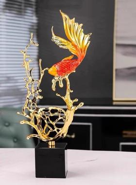 水晶锦鲤鱼摆件客厅酒柜电视柜装饰品轻奢高档乔迁新居礼品高级感