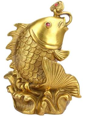 百财如意鱼铜鲤鱼摆件铜鱼摆件 铜聚宝盆鱼 铜鱼龙门摆件年年有鱼