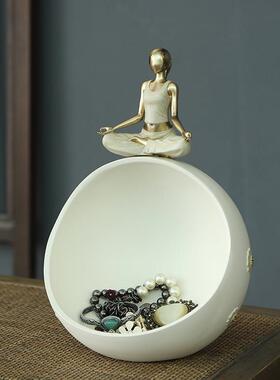 瑜伽收纳托 托盘人物家居摆饰桌面客厅卧室轻奢高端创意招财装饰