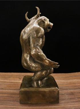 纯黄铜牛熊同体摆件牛气冲天牛王家居客厅礼品装饰品