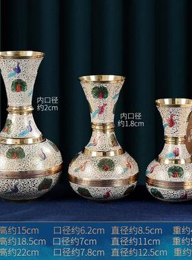 藏村印度彩绘孔雀铜花瓶桌面观音净水瓶佛前铜花瓶摆件客厅插花