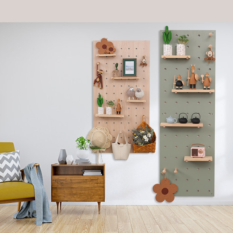 Hole board solid wood storage rack living room hanging board display rack wall hanging bookshelf entrance partition wall hanging storage rack