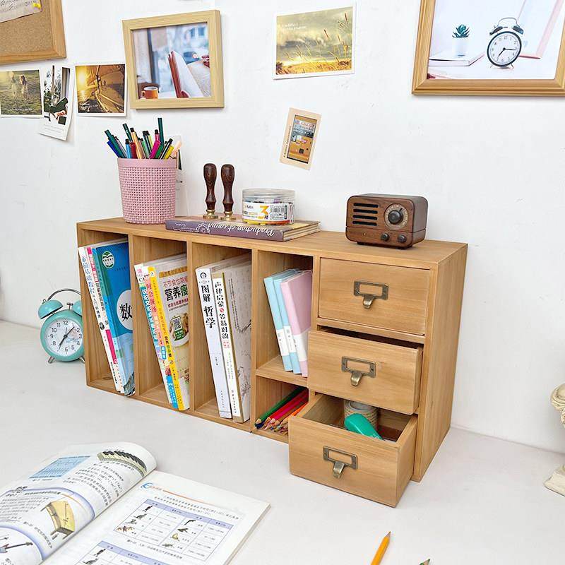 晴天杂货铺原木复古收纳架书架玻璃抽屉式桌面整理木质分类收纳盒,淘宝优惠券,粉丝福利购,淘宝优惠卷