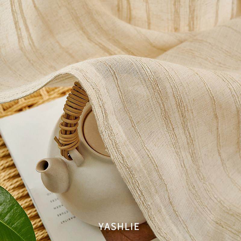 YASHLIE | 原木风条纹亚麻窗帘复古文艺民宿透光纱帘客厅阳台飘窗,淘宝优惠券,粉丝福利购,淘宝优惠卷