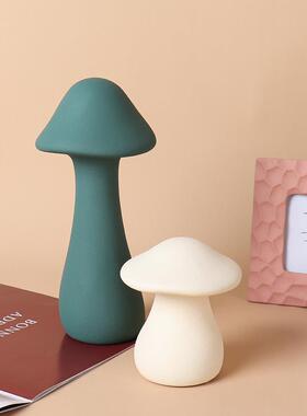 创意可爱莫兰迪色仿真小蘑菇陶瓷摆件样板房儿童房间布置桌面装饰