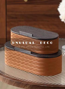 UNUSUAL 现代新中式圆形皮革首饰盒收纳盒样板房床头衣帽间装饰品