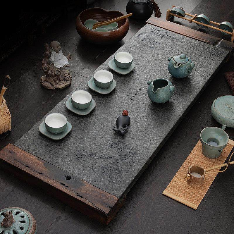 天然石茶盘整块乌金石古船木茶台家用新中式覆古功夫茶具茶托 托,淘宝优惠券,粉丝福利购,淘宝优惠卷