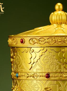 藏村家用桌面藏式锌合金电动转轮摆件充电插电款转筒立体浮雕转桶