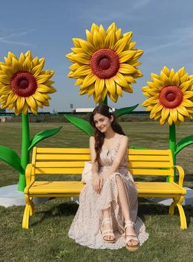 户外仿真向日葵玻璃钢雕塑景区网红打卡拍照座椅相框装饰大型摆件