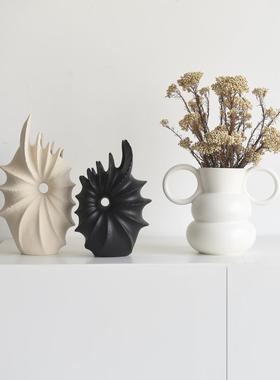 意式轻奢黑白现代海螺花器样板间电视柜玄关家居装饰品花瓶摆件