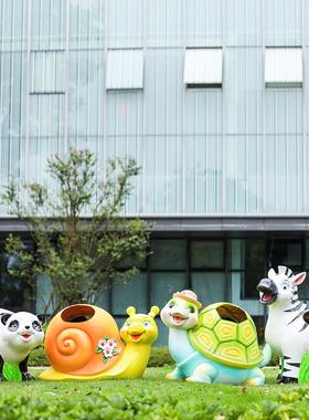 户外商场美陈幼儿园林景观卡通动物垃圾桶玻璃钢雕塑兔子恐龙摆件