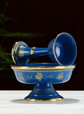 彩绘八吉祥杯珐琅酒杯家庭桌面供水杯饰佛前圣水杯