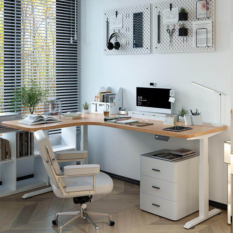 原木色转角升降书桌L型电动台式电脑桌实木家用卧室学习桌工作台,淘宝优惠券,粉丝福利购,淘宝优惠卷