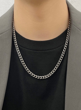 II项链男潮嘻哈古巴简约男士女小众设计钛钢链子锁骨链配饰高级感