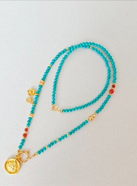 天然绿松石项链女南红葫芦配饰串珠国风毛衣链吊坠可拆除万能链