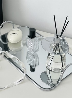 北欧轻奢镜面玻璃收纳托盘水果盘金属银色简约拍摄道具桌面装饰品