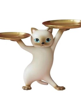 妖娆猫摆件双托盘创意家居装饰品玄关客厅钥匙收纳盒乔迁新居礼品
