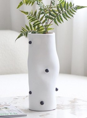 现代简约干花花瓶设计感不规则抽象艺术黑点花器样板间装饰品摆件